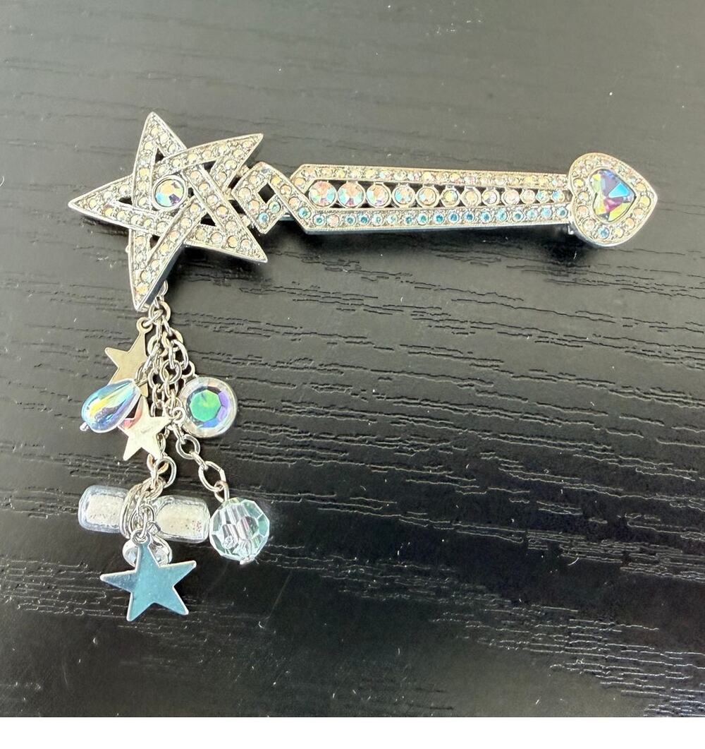 Vintage Kirk's Folly Remember The Magic Wand Star Brooch AB Crystal Rhinestones